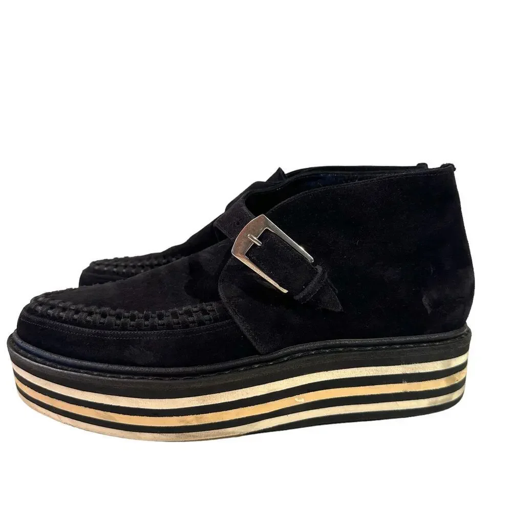 RARE Saint Laurent Paris Munkstrap Striped Platform Creepers Size 41-8